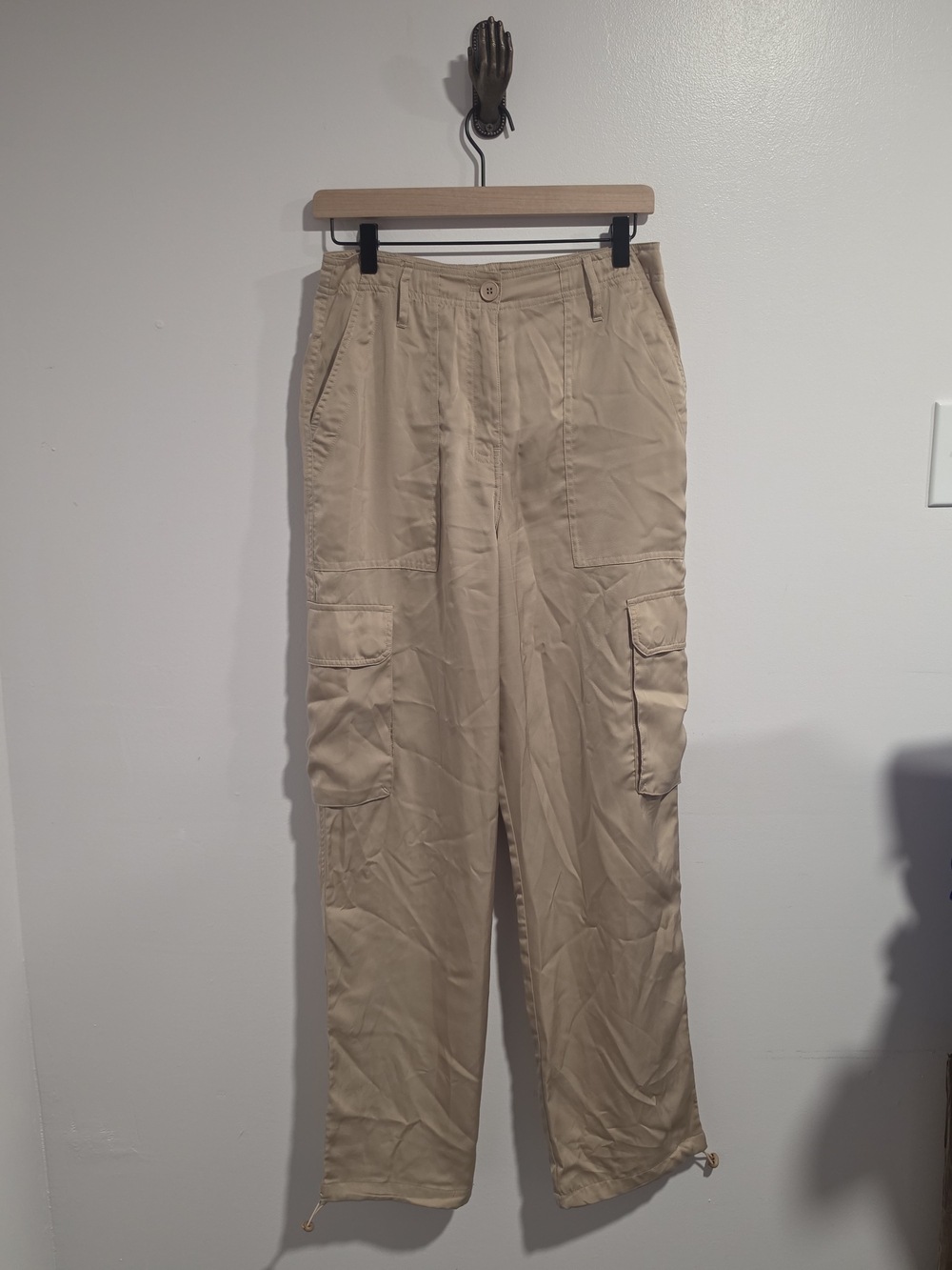 Olivaceous Women Cargo Pant Size Medium Beige Baggy Relax Fit Casual Flat Front